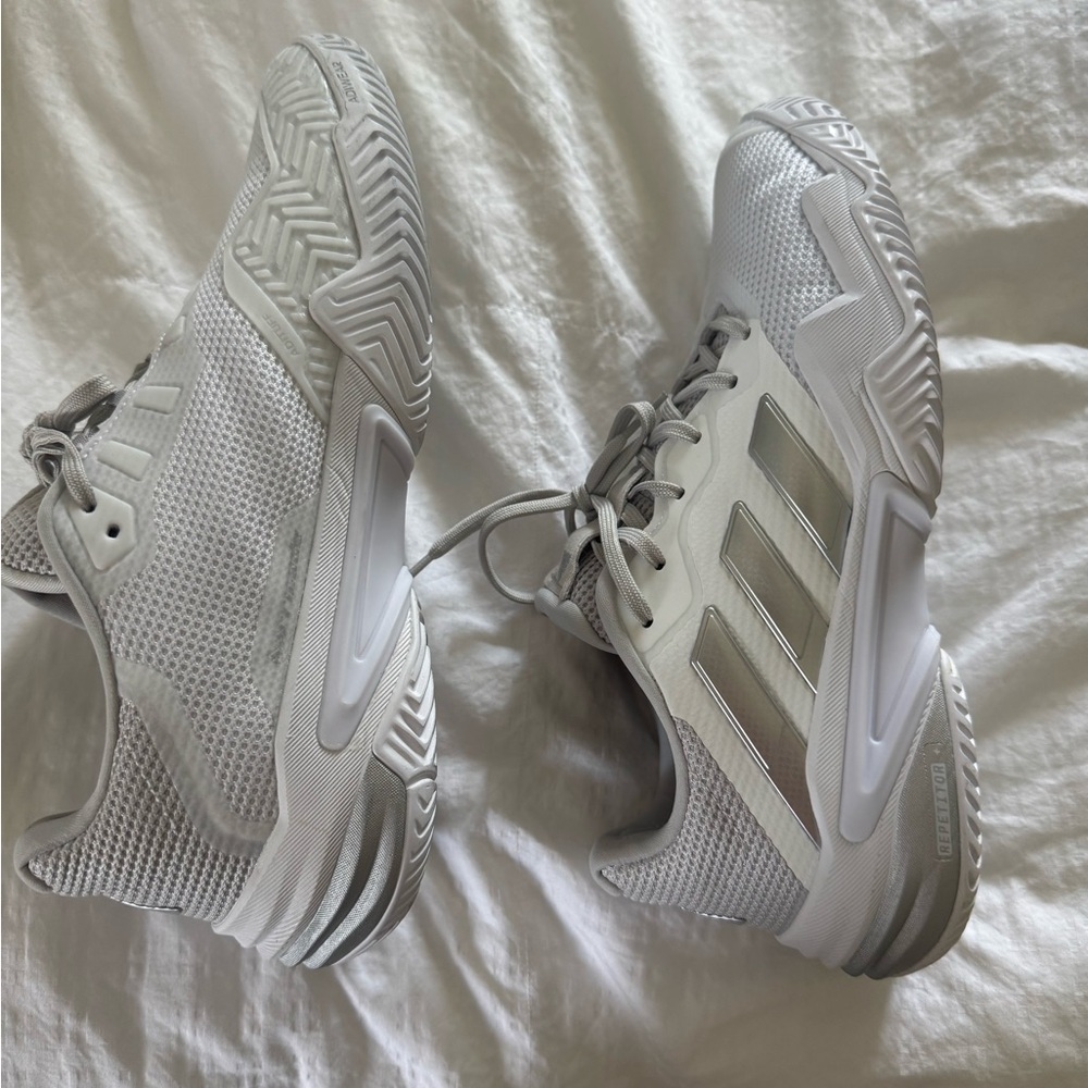 Adidas Barricade 13 White and Silver Athletic Shoes - Picture 2 of 5